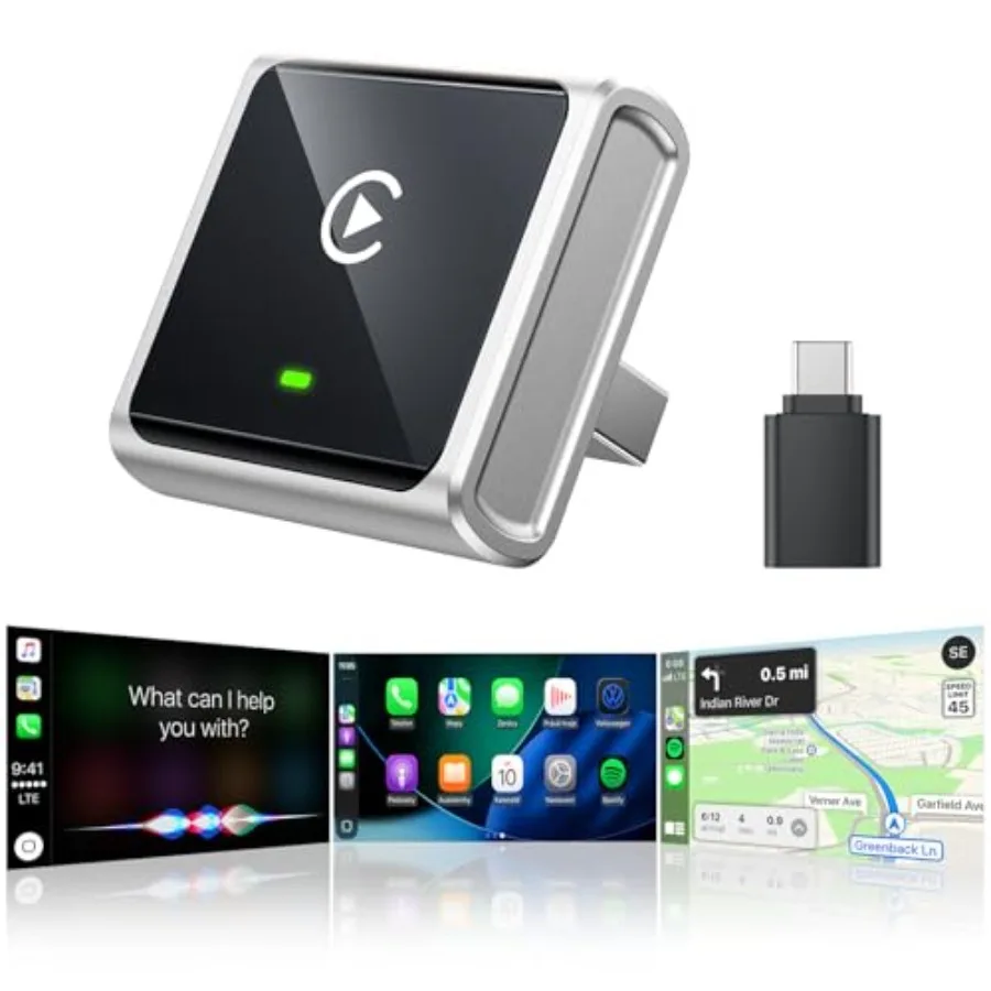 Wireless CarPlay Adapter for Apple iPhone iOS 10+ 2026 Upgrade : Mini aluminium adapter in silver converts wired to wireless Ca
Wireless CarPlay Adapter for Apple iPhone iOS 10+ 2026 Upgrade : Mini aluminium adapter in silver converts wired to wireless Ca