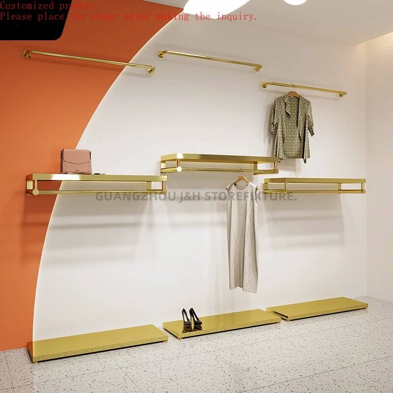 Custom. Заводская цена Прочные вешалки для магазина одежды Настенный монтаж Блестящая золотая вешалка для одежды из нержавеющей стали Напольная основа для Sho
Custom. Заводская цена Прочные вешалки для магазина одежды Настенный монтаж Блестящая золотая вешалка для одежды из нержавеющей стали Напольная основа для Sho