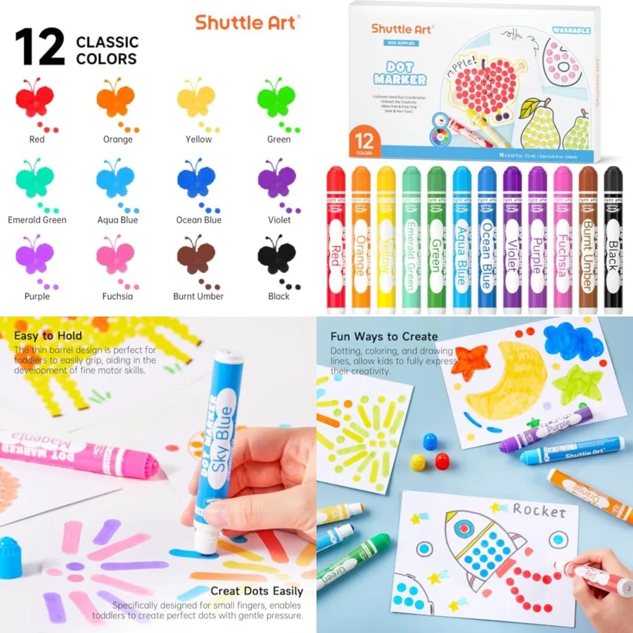 Маркеры Shuttle Art Dot, 12 цветов, моющиеся маркеры для малышей, принадлежности для бинго Daubers, нетоксичные маркеры на водной основе для дошкольников
Маркеры Shuttle Art Dot, 12 цветов, моющиеся маркеры для малышей, принадлежности для бинго Daubers, нетоксичные маркеры на водной основе для дошкольников