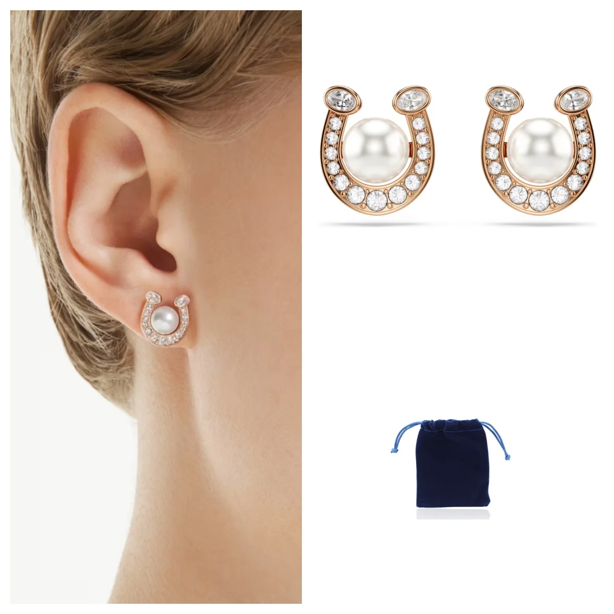 Symbolica stud earrings Crystal pearl, Pavé, Horse shoe, White, Rose gold-tone plated
Symbolica stud earrings Crystal pearl, Pavé, Horse shoe, White, Rose gold-tone plated