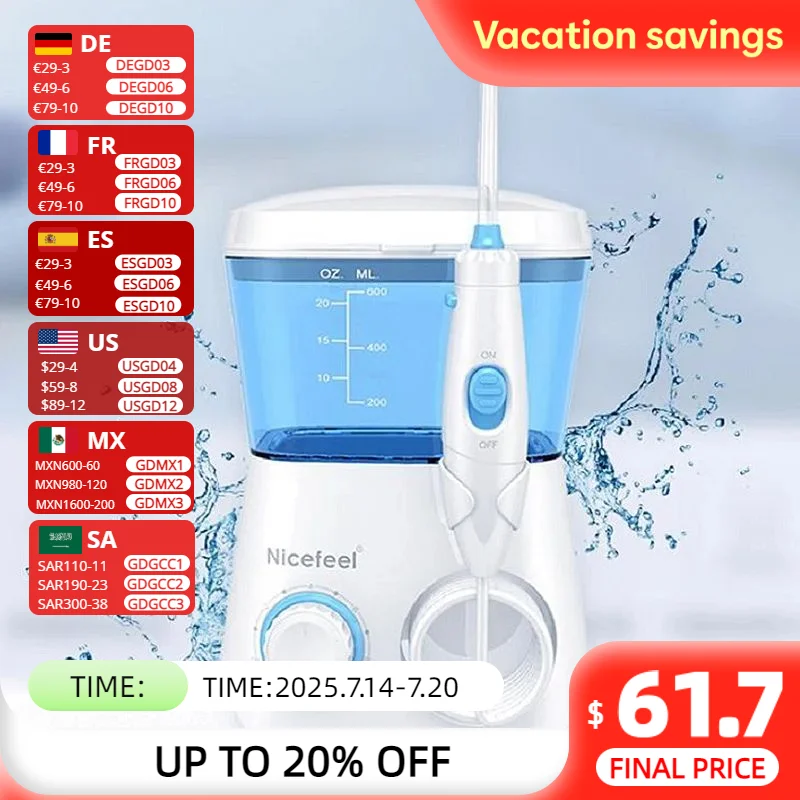Nicefeel Hydro Jet Oral Irrigator Water Flosser Dental Jet Teeth Cleaner Hydro Jet With 600ml Water Tank & 7 Nozzle and 1 brush
Nicefeel Hydro Jet Oral Irrigator Water Flosser Dental Jet Teeth Cleaner Hydro Jet With 600ml Water Tank & 7 Nozzle and 1 brush
