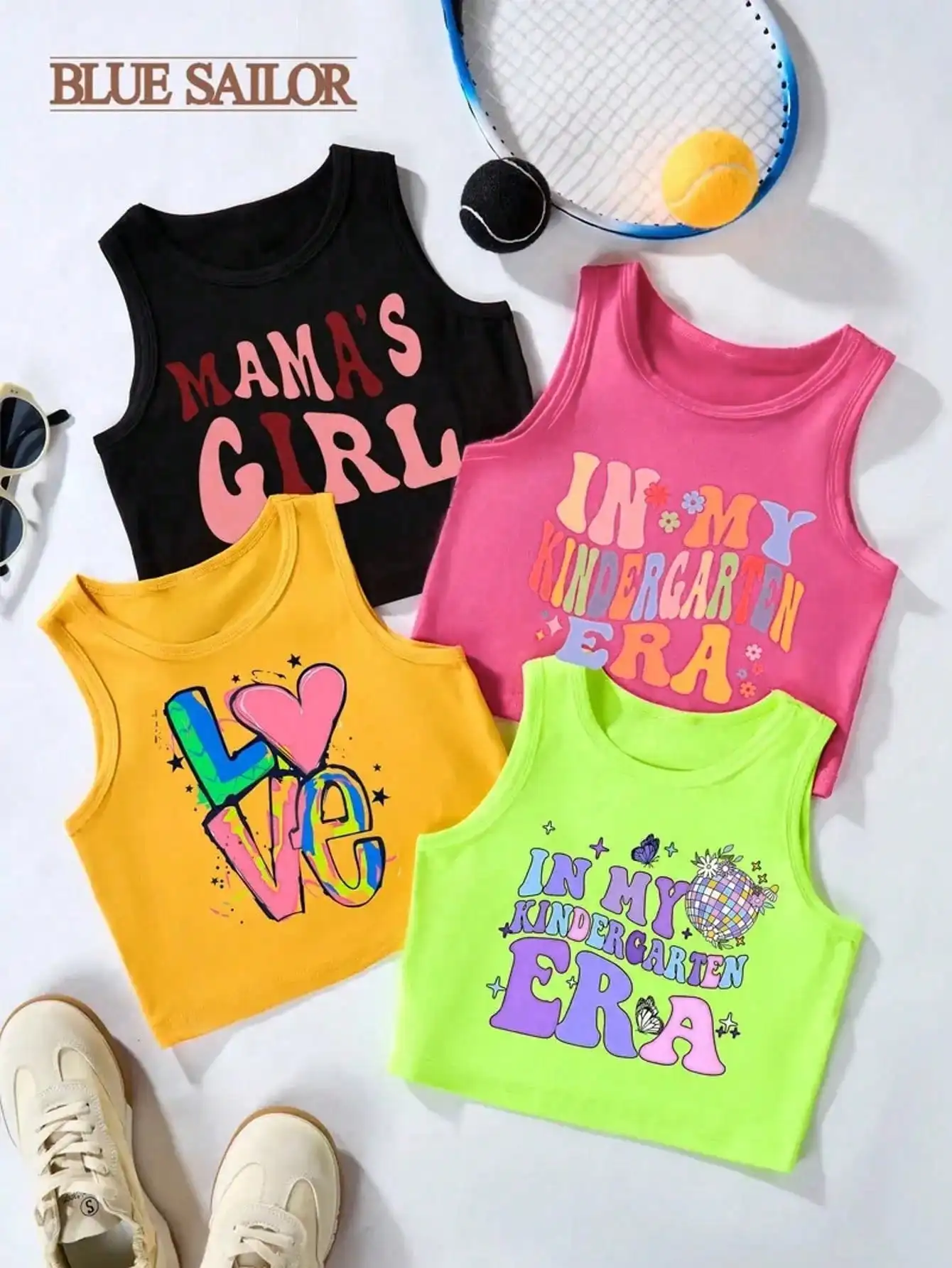 4-piece set of colorful letter printed vests, popular summer clothing, suitable for daily travel
4-piece set of colorful letter printed vests, popular summer clothing, suitable for daily travel