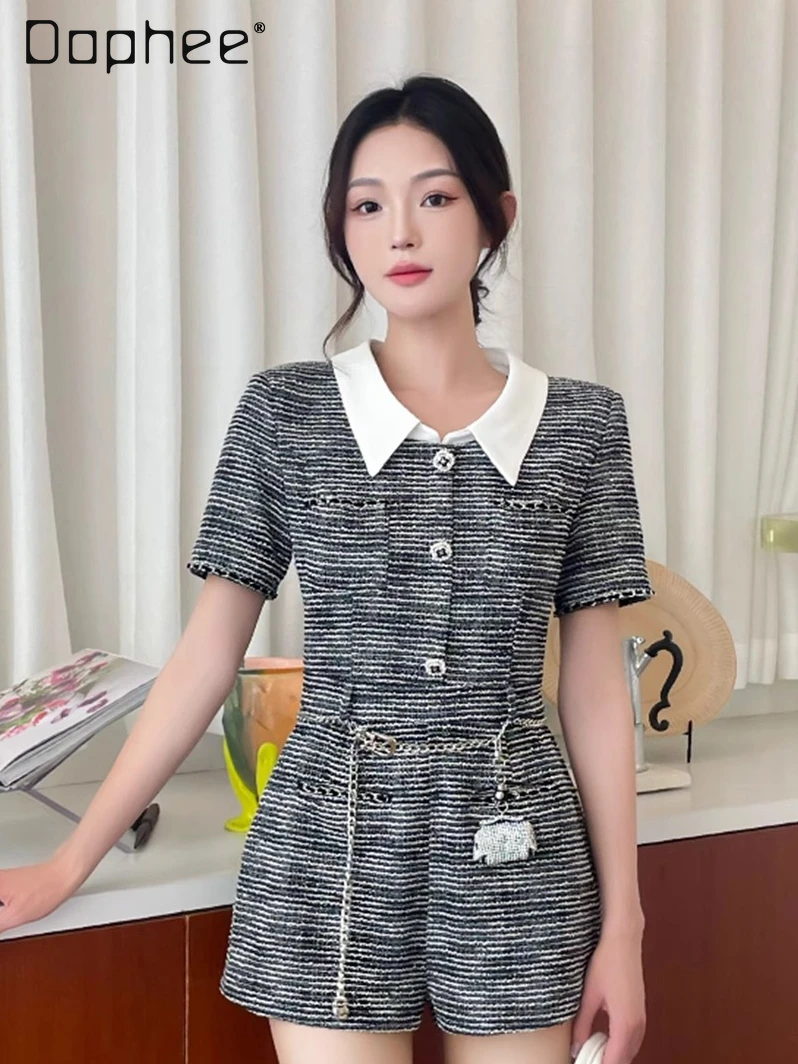 Temperament Celebrity Jumpsuit women Summer New Elastic Slim Lapel Splicing Color Lapel Collar Short-sleeved Jumpsuit Shorts
Temperament Celebrity Jumpsuit women Summer New Elastic Slim Lapel Splicing Color Lapel Collar Short-sleeved Jumpsuit Shorts