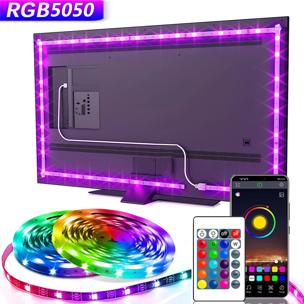 USB 5V LED Lights for TV with APP Control Flexible Ribbon Tape RGB5050 30leds/m TV LED Backlight Room Bedroom Decor Lighting
USB 5V LED Lights for TV with APP Control Flexible Ribbon Tape RGB5050 30leds/m TV LED Backlight Room Bedroom Decor Lighting