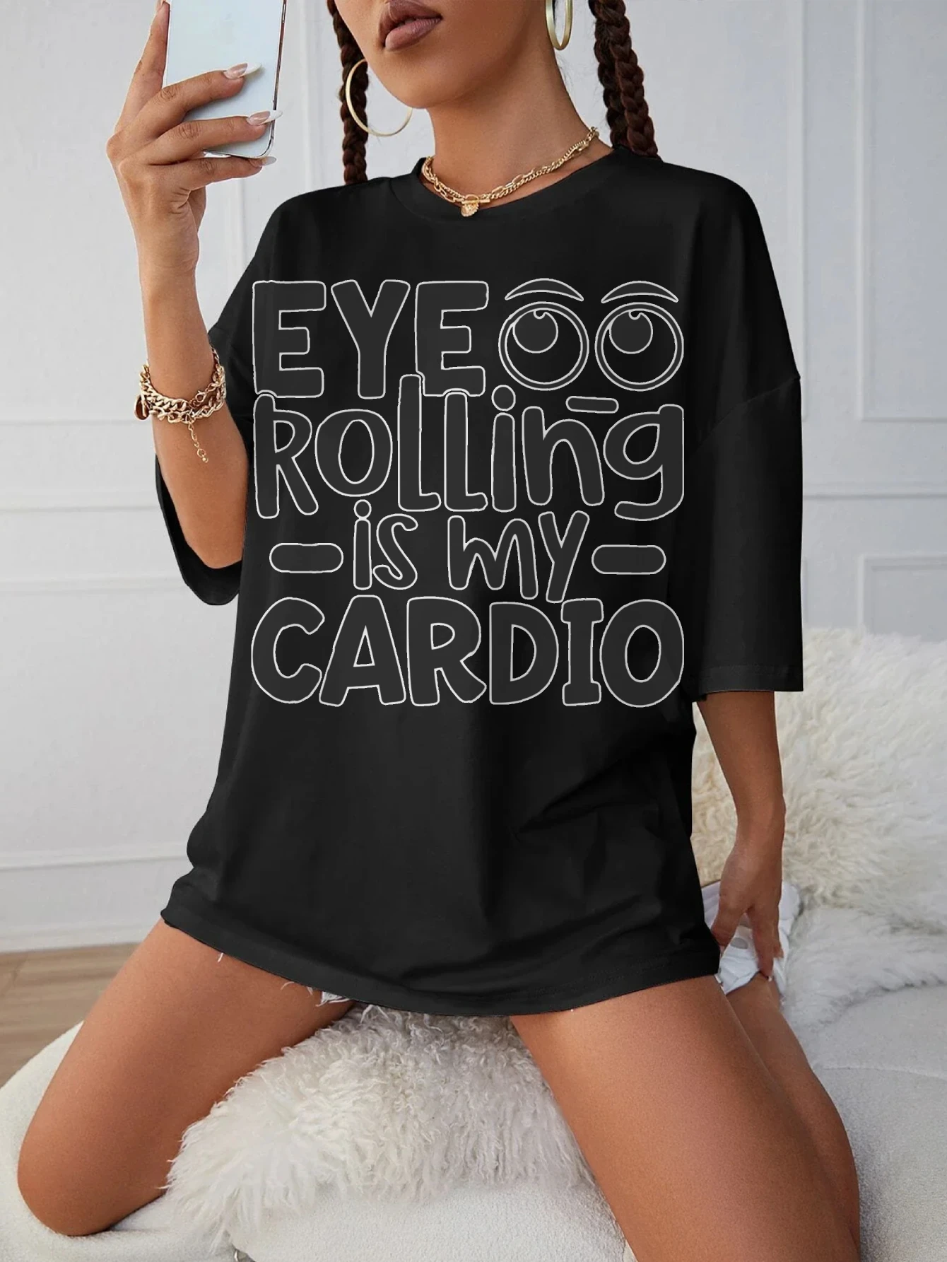 EyeRolling Is My Cardio Trendy Black Round Neck T-Shirt Loose Fit Comfortable for Late Pregnancy Maternity Wear
EyeRolling Is My Cardio Trendy Black Round Neck T-Shirt Loose Fit Comfortable for Late Pregnancy Maternity Wear