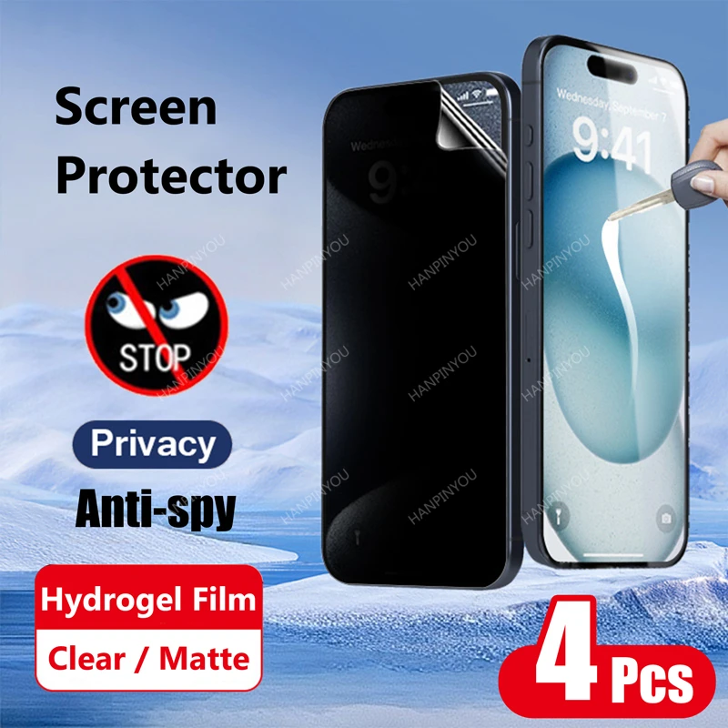 4Pcs Anti-Spy Hydrogel Film for IPhone 16 15 13 11 14 Pro Max Plus Full Cover Privacy Soft Screen Protector For iPhone 12 Xs Max
4Pcs Anti-Spy Hydrogel Film for IPhone 16 15 13 11 14 Pro Max Plus Full Cover Privacy Soft Screen Protector For iPhone 12 Xs Max