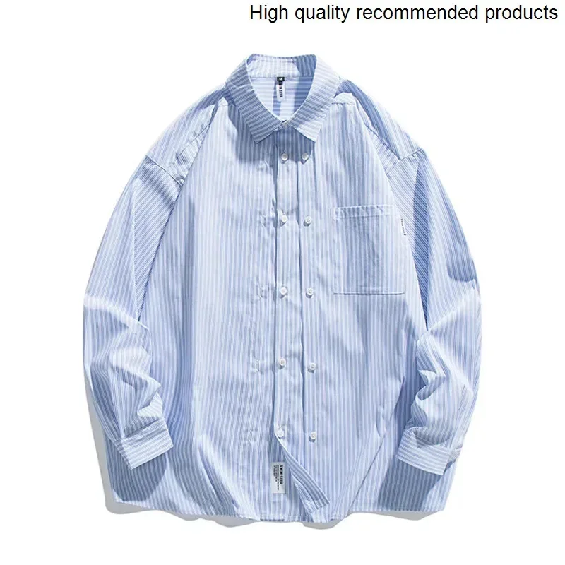 Loose Double Breasted Placket Men's Casual Long Sleeve Stripe Shirts Cityboy Japan Streetwear Fashion Cargo Shirt Blouse
Loose Double Breasted Placket Men's Casual Long Sleeve Stripe Shirts Cityboy Japan Streetwear Fashion Cargo Shirt Blouse