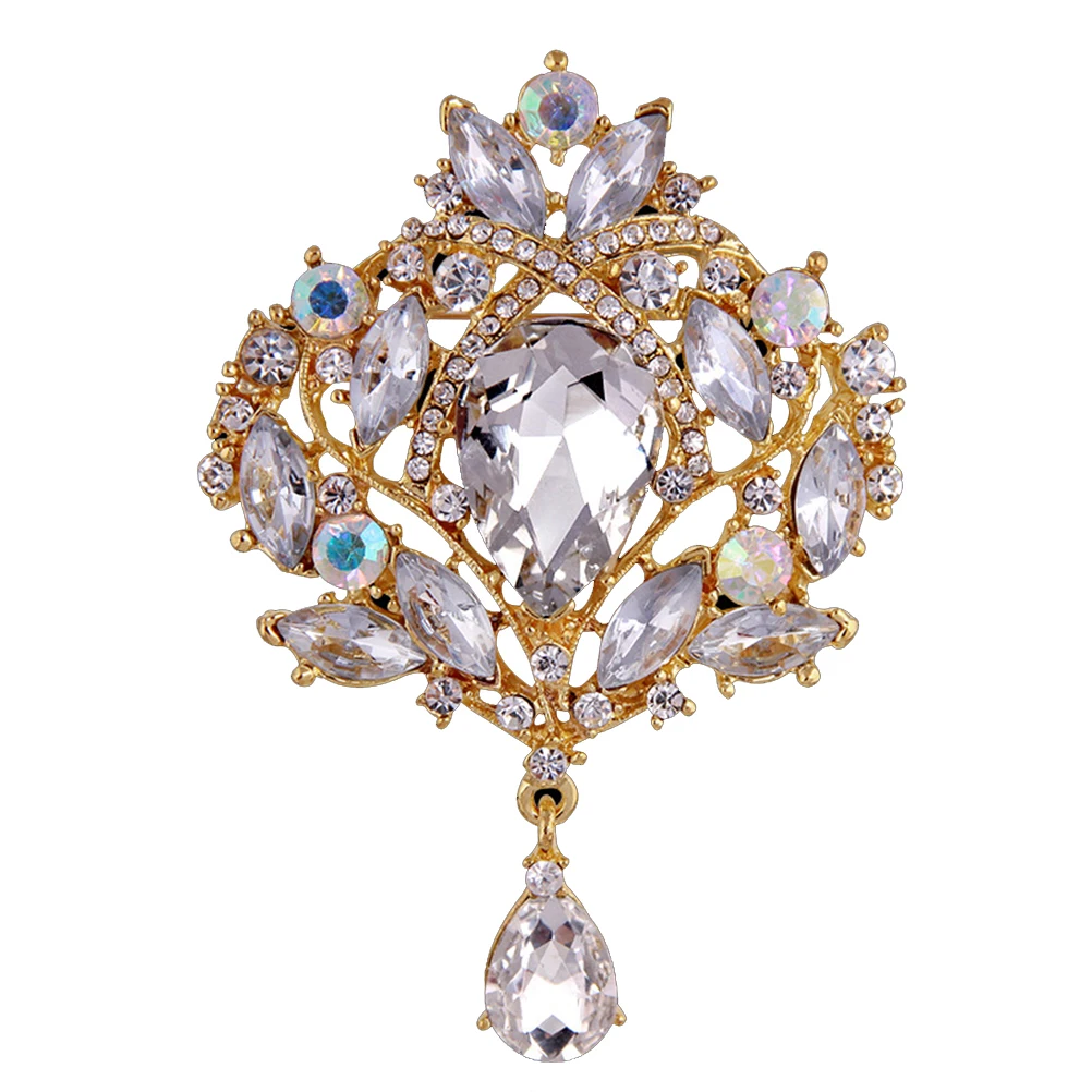 Women Rhinestone Glass Floral Brooch Pin Wedding Prom Decoration Golden White 9.8X6.5Cm Alloy Sparkling Brooches For Ladies
Women Rhinestone Glass Floral Brooch Pin Wedding Prom Decoration Golden White 9.8X6.5Cm Alloy Sparkling Brooches For Ladies