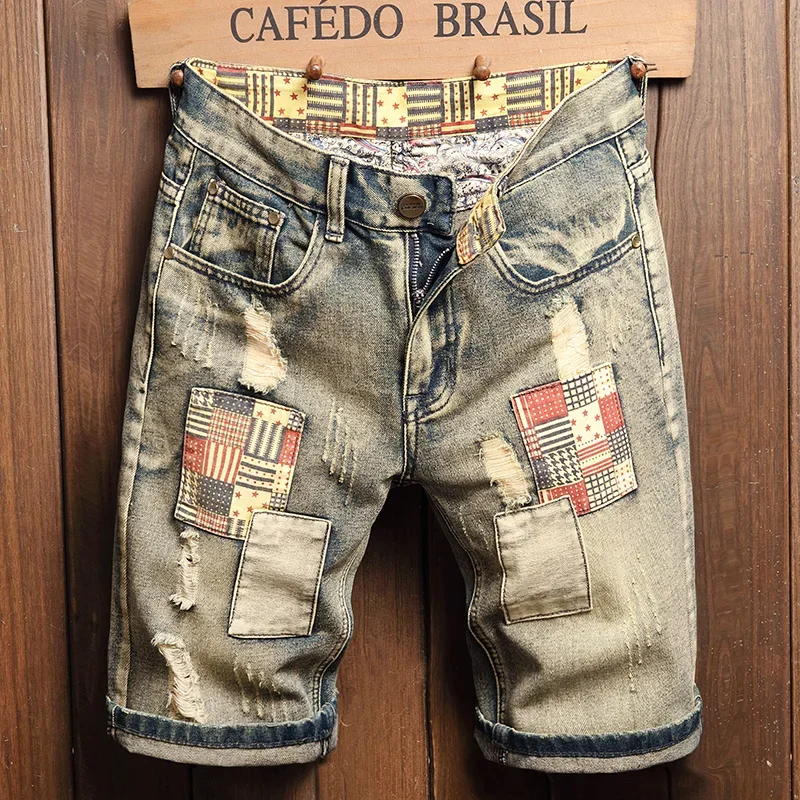 Pop New Ripped Denim Short Jeans Summer Men Vintage Straight Hole Patch Plaid Hip Hop Fashion Knee Length Pants Streetwear
Pop New Ripped Denim Short Jeans Summer Men Vintage Straight Hole Patch Plaid Hip Hop Fashion Knee Length Pants Streetwear