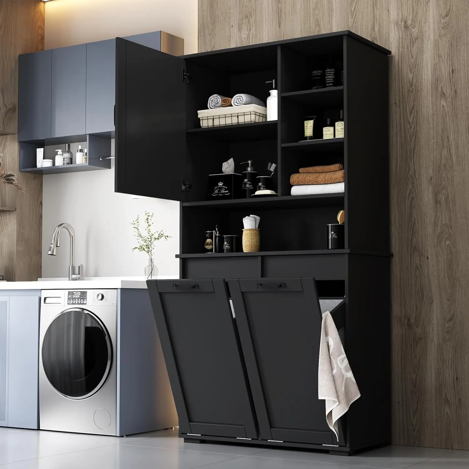 Tall Laundry Cabinet with Double Tilt Out Laundry Hamper, Freestanding Floor Bathroom Cabinet with 12 * 2 Gallon Laundry Storage
Tall Laundry Cabinet with Double Tilt Out Laundry Hamper, Freestanding Floor Bathroom Cabinet with 12 * 2 Gallon Laundry Storage