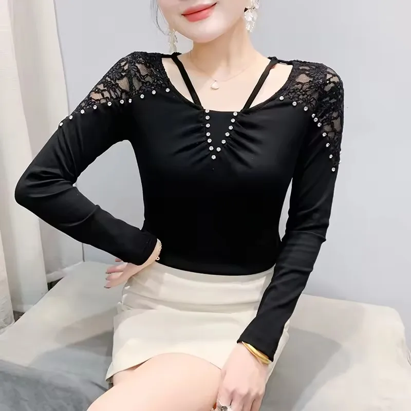 High Quality Lace Patchwork Cotton T-Shirts Womens Fashion Hollow Out Diamonds Tees Female Spring Temperament Tops
High Quality Lace Patchwork Cotton T-Shirts Womens Fashion Hollow Out Diamonds Tees Female Spring Temperament Tops