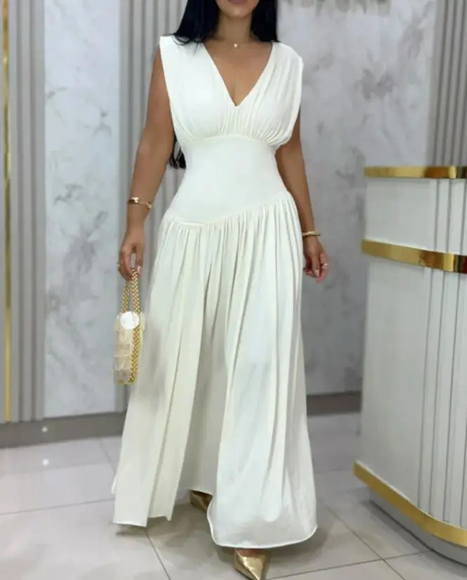 Women's Dress 2026 Spring Summer New Solid Color Deep V-Neck Pleated Slim Fit Elegant Long Dress with Foldable Front and Back
Women's Dress 2026 Spring Summer New Solid Color Deep V-Neck Pleated Slim Fit Elegant Long Dress with Foldable Front and Back