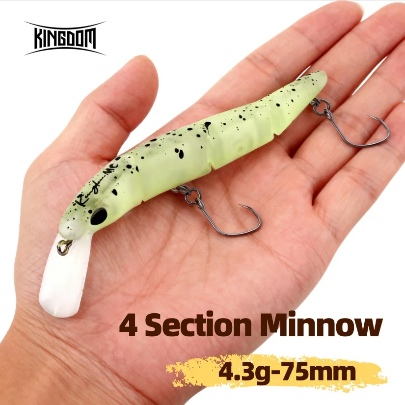 Приманка для гольяна Kingdom Jointed, 70 мм, 4,3 г, тонущая, 4 секции, жесткие воблеры, искусственная приманка для пресноводной ловли форели и окуня
Приманка для гольяна Kingdom Jointed, 70 мм, 4,3 г, тонущая, 4 секции, жесткие воблеры, искусственная приманка для пресноводной ловли форели и окуня