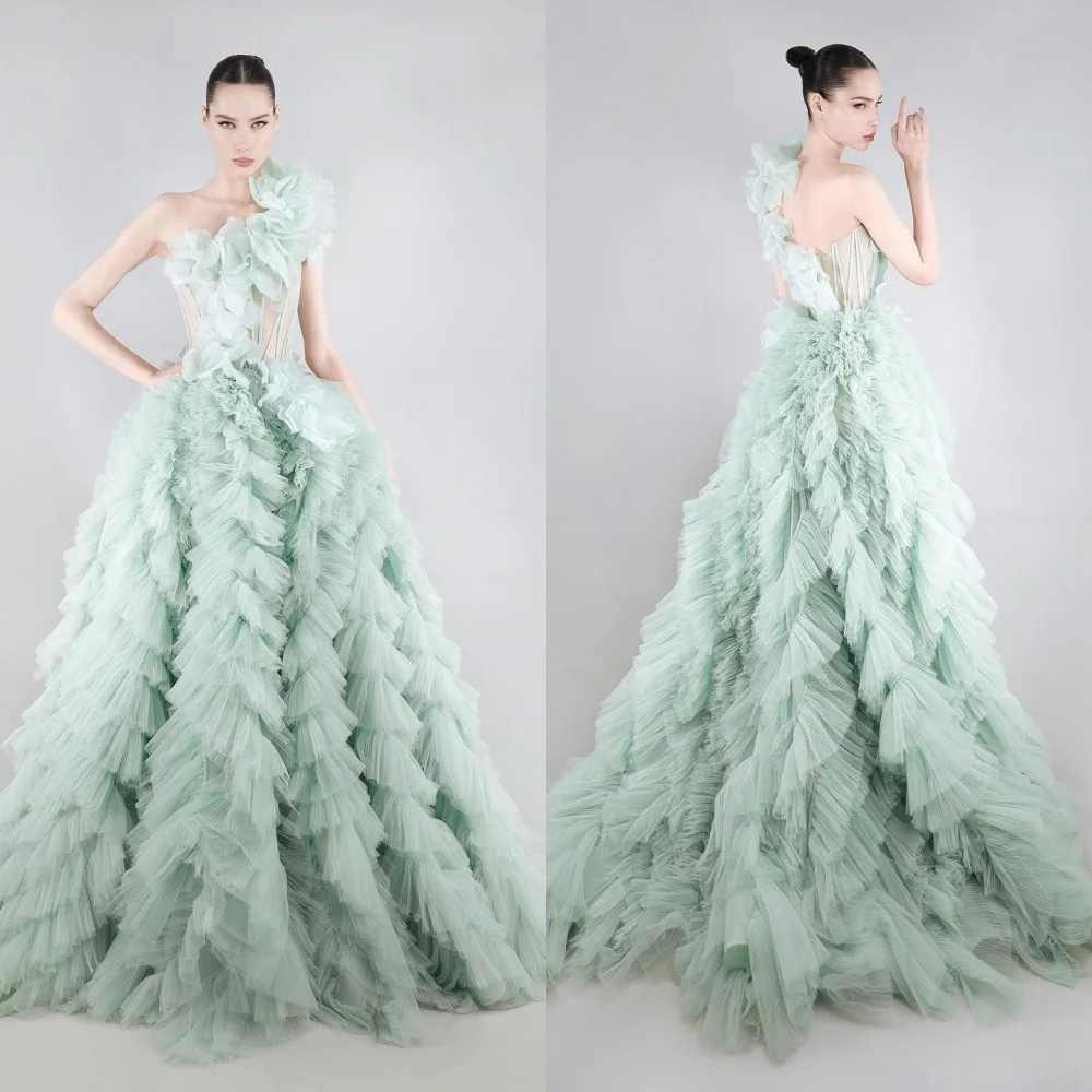 Customized Tulle Draped Pleat Prom Ball Gown One-shoulder Bespoke Occasion Long Dresses
Customized Tulle Draped Pleat Prom Ball Gown One-shoulder Bespoke Occasion Long Dresses