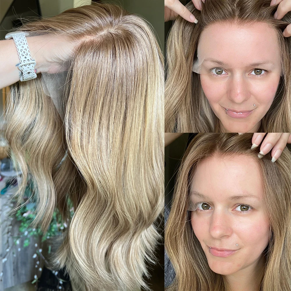 Warm Blonde Highlights Synthetic Wigs Dark Brown Roots 10% Human Hair Lace Front Wig Pre Pluckced Heat Resistant Fibre Women Wig
Warm Blonde Highlights Synthetic Wigs Dark Brown Roots 10% Human Hair Lace Front Wig Pre Pluckced Heat Resistant Fibre Women Wig