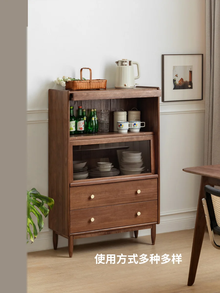 Solid wood edge modern simple living room storage black walnut glass wall storage
Solid wood edge modern simple living room storage black walnut glass wall storage