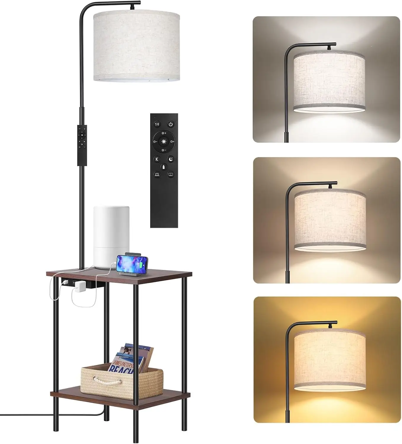 Торшер со столом, розеткой переменного тока, зарядкой типа C, пультом дистанционного управления, диммером, 4 цвета — тумбочка для спальни и гостиной
Торшер со столом, розеткой переменного тока, зарядкой типа C, пультом дистанционного управления, диммером, 4 цвета — тумбочка для спальни и гостиной