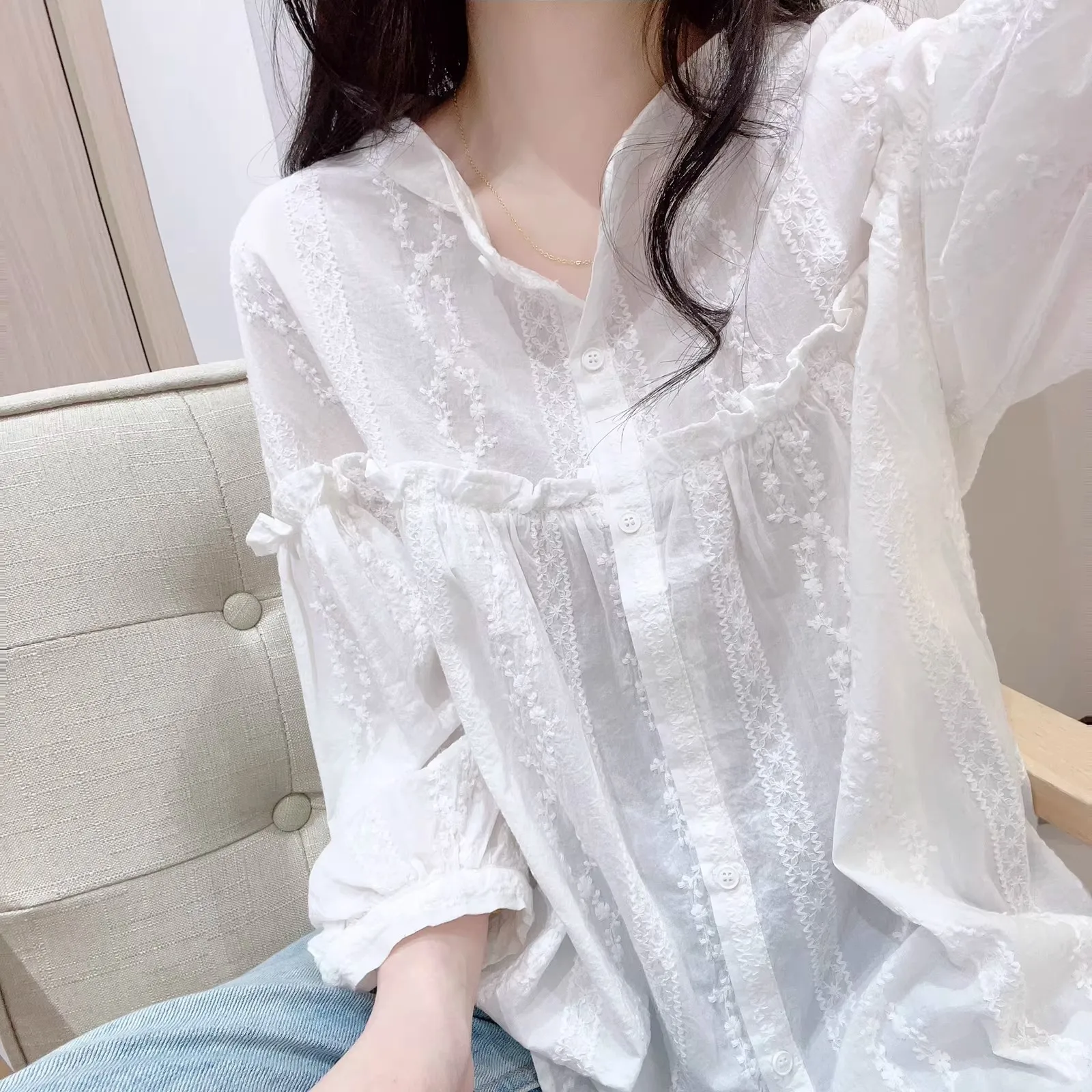 Loose Women's Shirt Korean Style Lazy Fashion Spring Summer New Splicing Embroidery Long Sleeve Top Breathable Comfortable
Loose Women's Shirt Korean Style Lazy Fashion Spring Summer New Splicing Embroidery Long Sleeve Top Breathable Comfortable