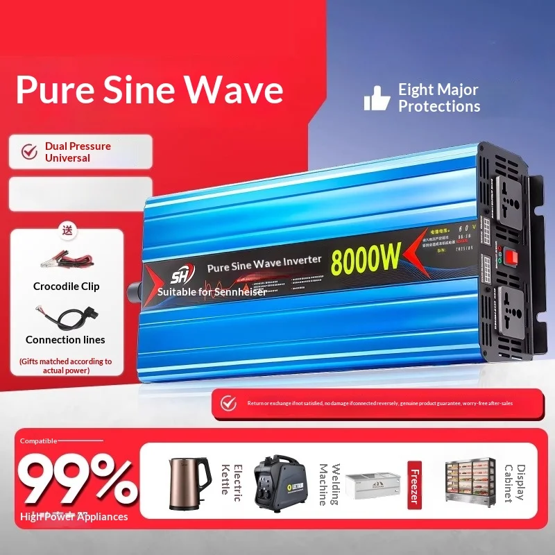 Pure sine wave 12V/24V/48V/60V to 220V high-power universal voltage converter for vehicles and home use.
Pure sine wave 12V/24V/48V/60V to 220V high-power universal voltage converter for vehicles and home use.