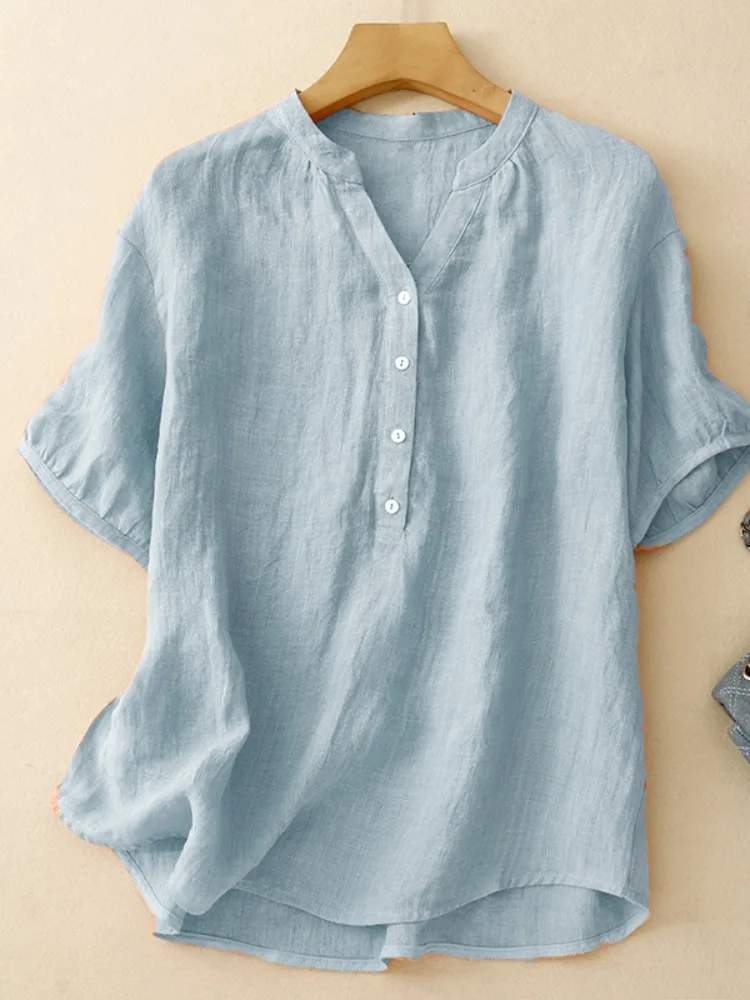 High-End Linen V-Neck Short Sleeve Shirt Women Summer Mommy Work Commute Casual Thin Style Overhead Top Ladies Shirt
High-End Linen V-Neck Short Sleeve Shirt Women Summer Mommy Work Commute Casual Thin Style Overhead Top Ladies Shirt