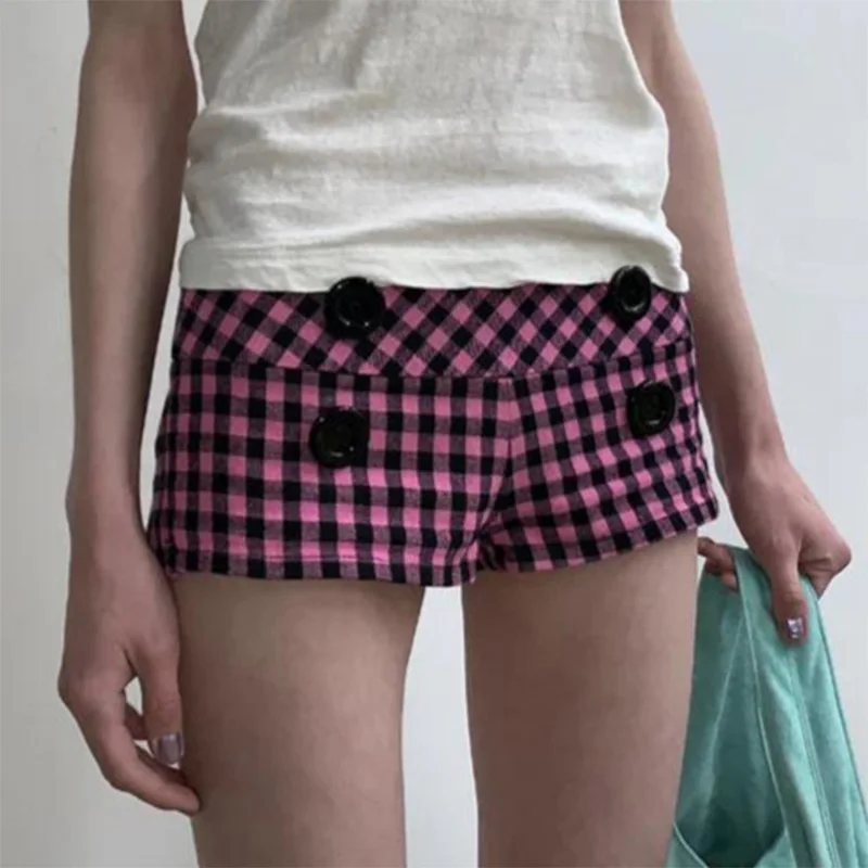 Summer Women Y2K Grunge Club Party Pink Purple Gingham Plaid Four Button Decor Low Rise Mini Short Slim Fake Pocket Booty Shorts
Summer Women Y2K Grunge Club Party Pink Purple Gingham Plaid Four Button Decor Low Rise Mini Short Slim Fake Pocket Booty Shorts