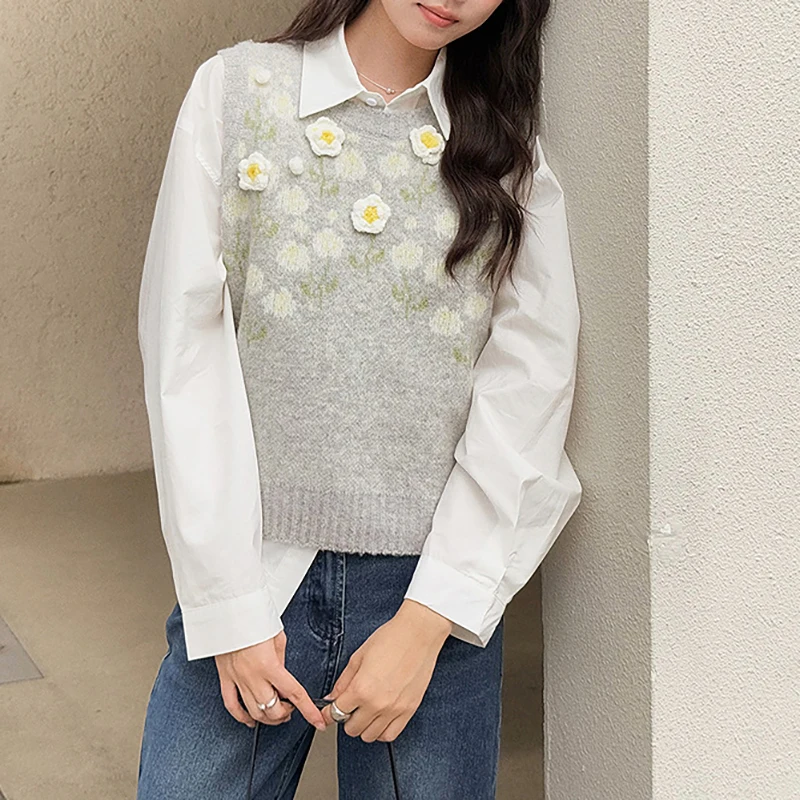 Cottagecore Floral Knit Vest Women Sleeveless Sweater Vest with with Vintage Charm 2025 Fall/winter New In 
Cottagecore Floral Knit Vest Women Sleeveless Sweater Vest with with Vintage Charm 2025 Fall/winter New In