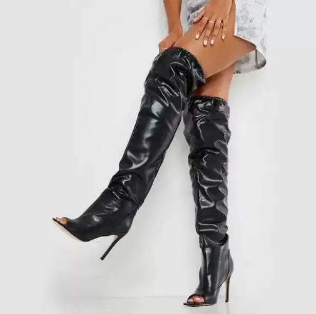 New Women Black White Solid Leather Elastic Calf Square Peep Toe Stiletto Heel Over The Knee Boots Women Fashion Long Boots
New Women Black White Solid Leather Elastic Calf Square Peep Toe Stiletto Heel Over The Knee Boots Women Fashion Long Boots