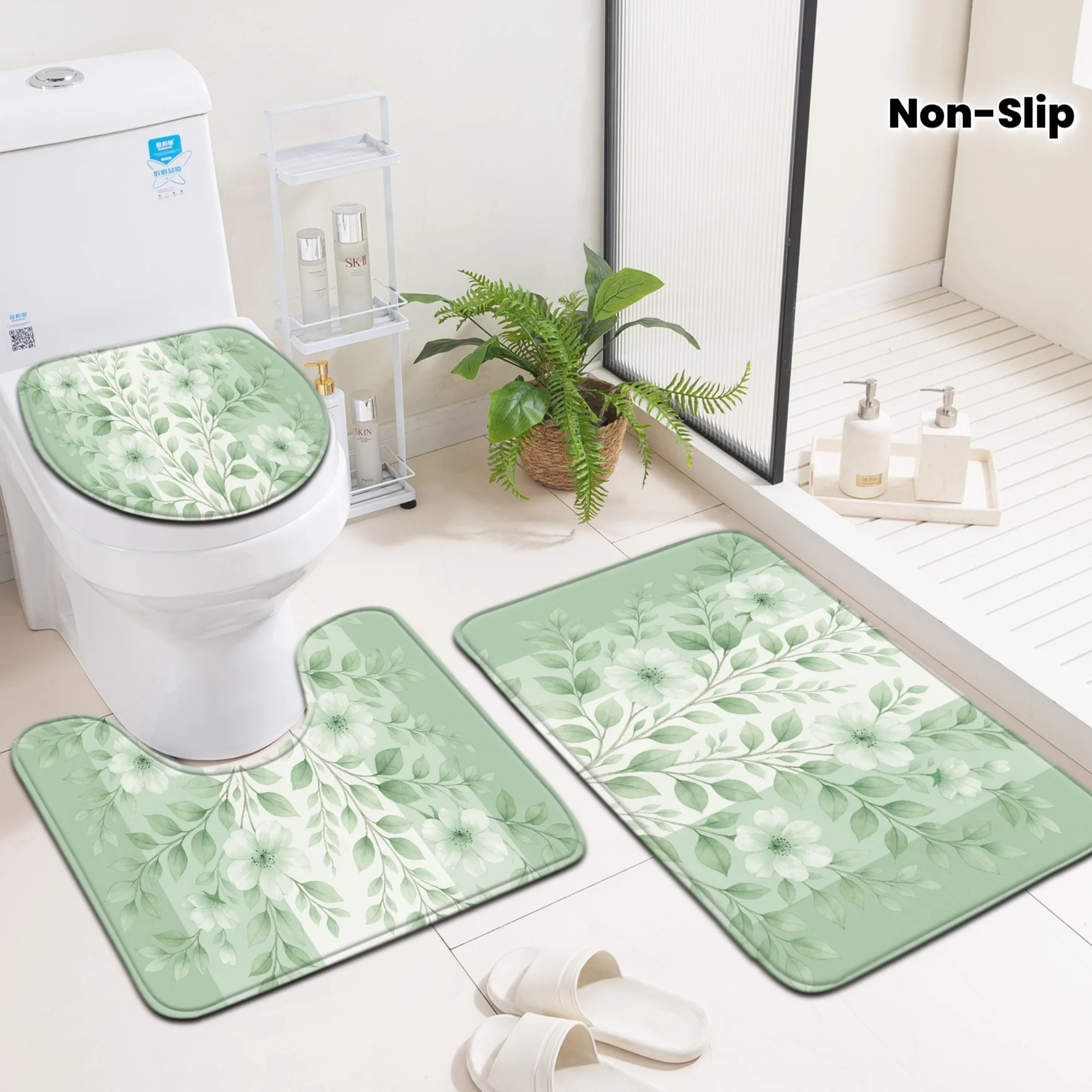 Botanical Greenery Leaf Bathroom Mat Set, Non Slip Absorbent Toilet Rug Decor for Home Bathing Area
Botanical Greenery Leaf Bathroom Mat Set, Non Slip Absorbent Toilet Rug Decor for Home Bathing Area