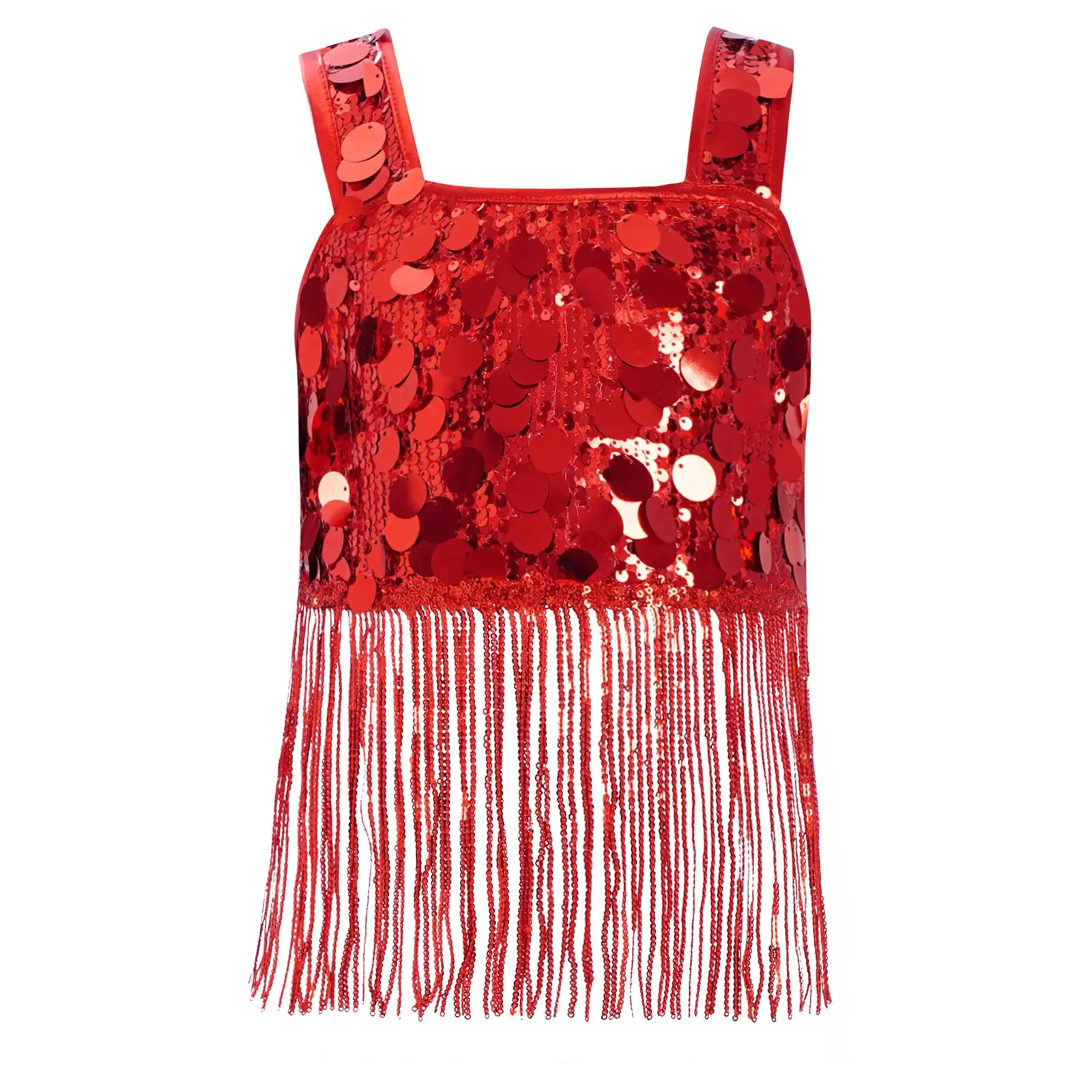 Girls Wide Shoulder Straps Tank Tops Latin Stage Dancewear Jazz Performance Competition Clothes Shiny Sequins Tassels Crop Tops
Girls Wide Shoulder Straps Tank Tops Latin Stage Dancewear Jazz Performance Competition Clothes Shiny Sequins Tassels Crop Tops