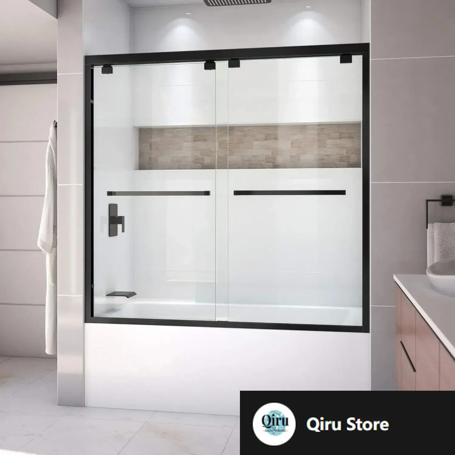 56-60 in. W x 58 in. H Semi-Frameless Bypass Tub Door in Satin Black, SHDR-1660580-09
56-60 in. W x 58 in. H Semi-Frameless Bypass Tub Door in Satin Black, SHDR-1660580-09