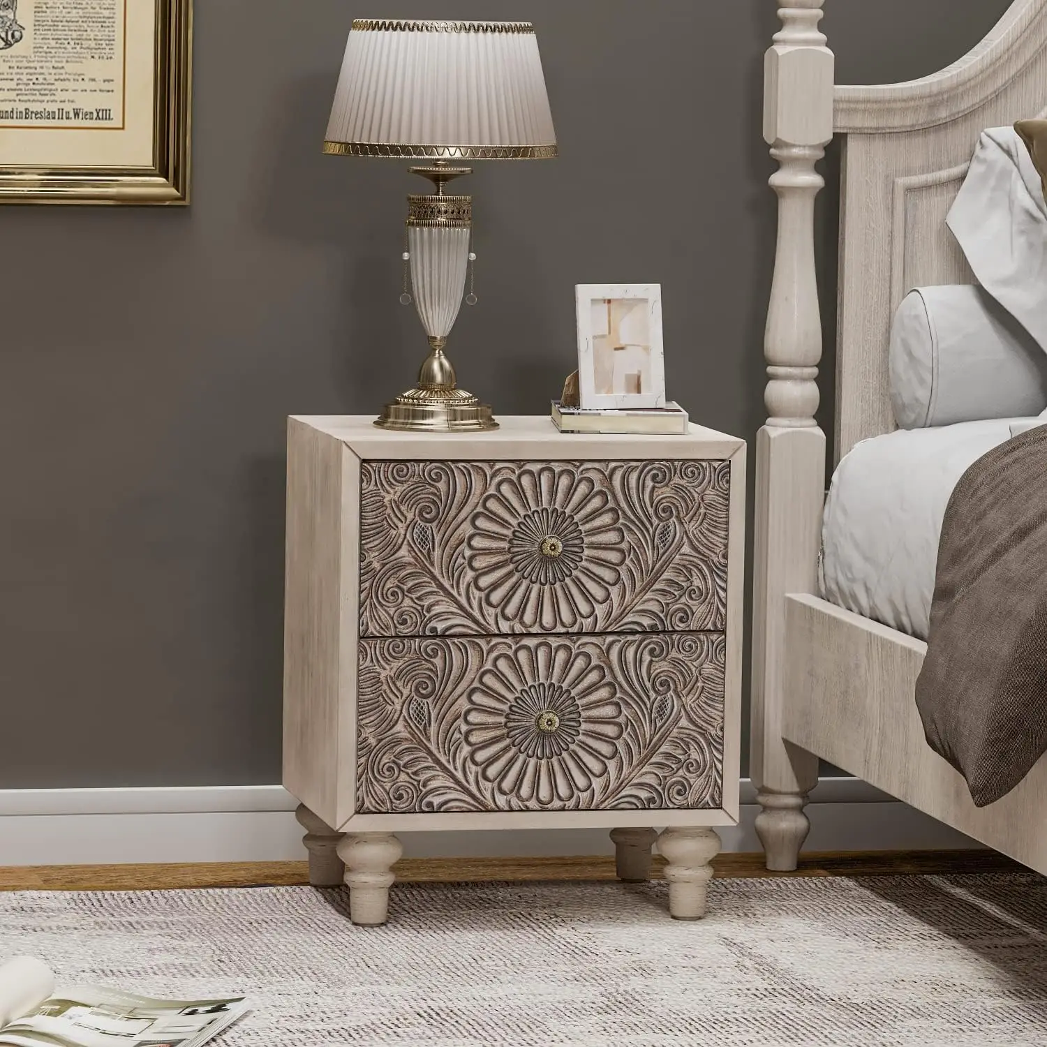 Nightstand, 14" D x 18" W x 21.5" H MDF End Table with 2 Drawers, Vintage Style Wood Bedside Table, Bedroom Accessories for Home
Nightstand, 14" D x 18" W x 21.5" H MDF End Table with 2 Drawers, Vintage Style Wood Bedside Table, Bedroom Accessories for Home