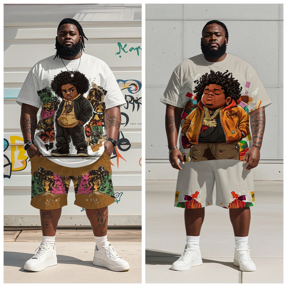 S-9XL Big & Tall Hip Hop Cartoon Afro Man Graffiti Print Tee & Shorts 2Pcs Streetwear Set
S-9XL Big & Tall Hip Hop Cartoon Afro Man Graffiti Print Tee & Shorts 2Pcs Streetwear Set
