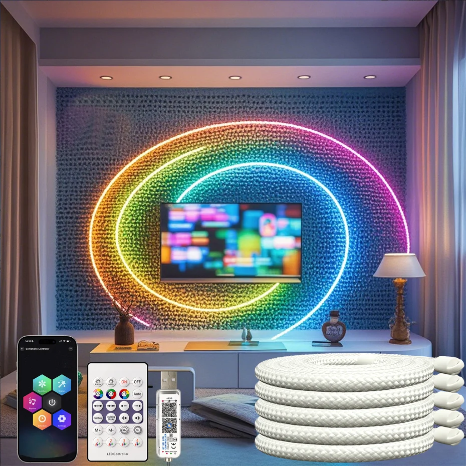 360 Degree Round Reticulate RGB-IC LED Neon Strip Light DC 5V Bluetooth APP Remote Control Smart RGB Tape For Party Decoration
360 Degree Round Reticulate RGB-IC LED Neon Strip Light DC 5V Bluetooth APP Remote Control Smart RGB Tape For Party Decoration
