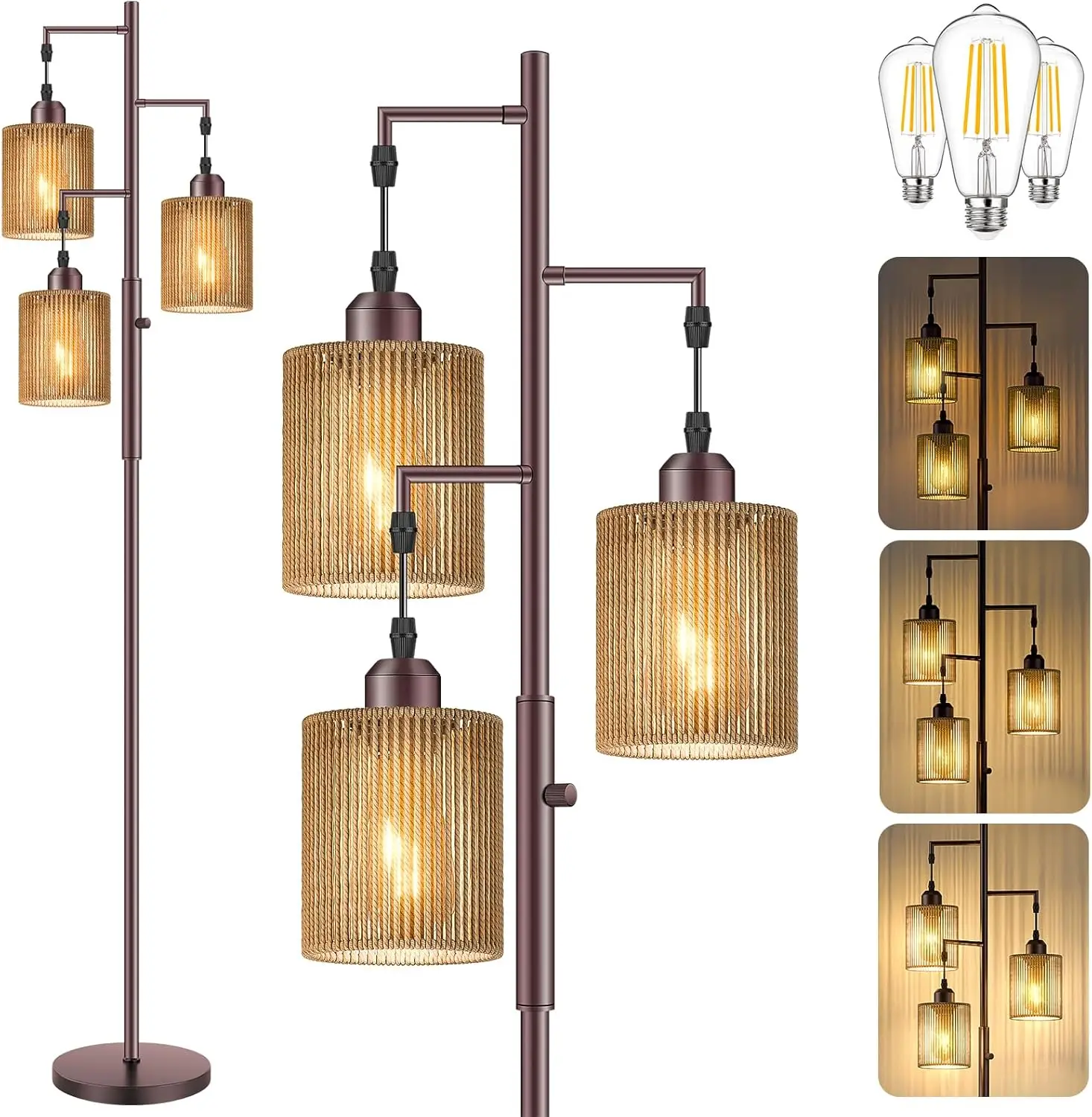 72" Rattan Boho Floor Lamp with Dimmable Brown Shades, 3 LED Bulbs Included for Living Room Bedroom Office
72" Rattan Boho Floor Lamp with Dimmable Brown Shades, 3 LED Bulbs Included for Living Room Bedroom Office