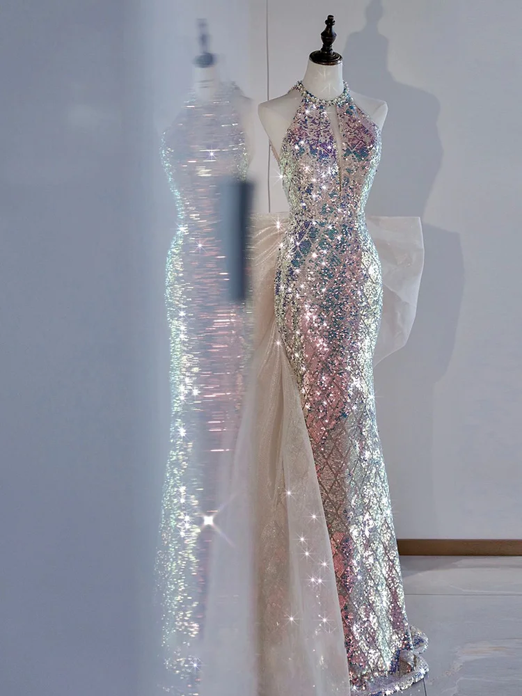 Elegant Sequin Evening Dress Neck Hanging Style Fish Tail Gown for Women Suitable for Wedding Company Year Celebration And Pe...
Elegant Sequin Evening Dress Neck Hanging Style Fish Tail Gown for Women Suitable for Wedding Company Year Celebration And Pe...