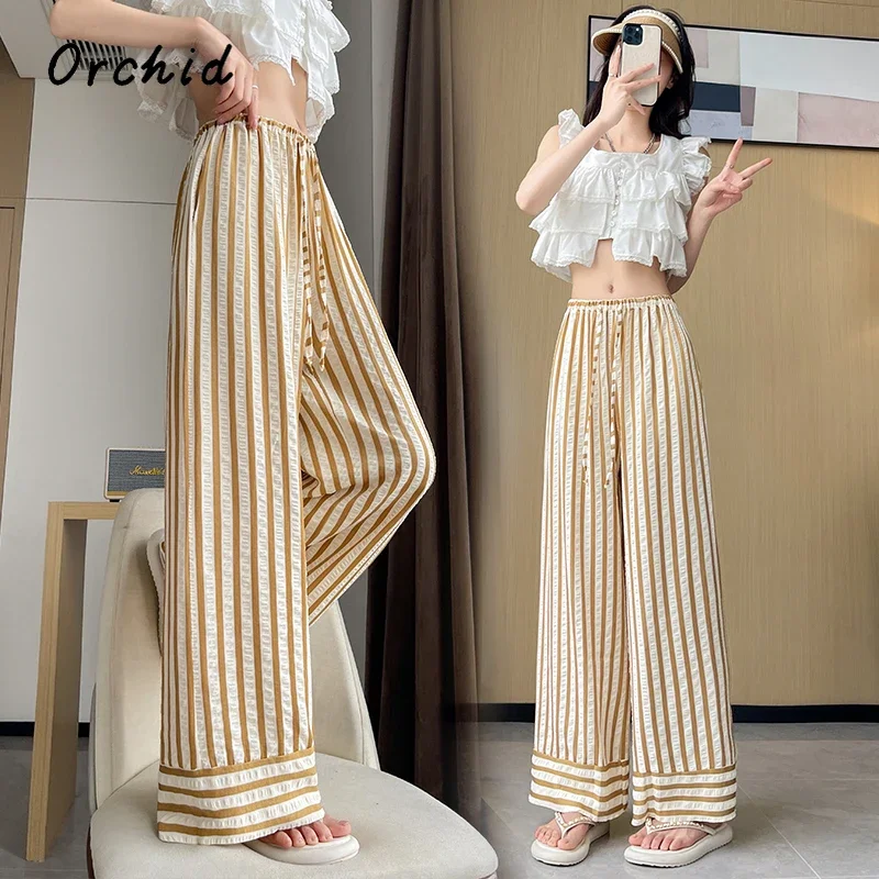 2024 Summer Elegant Casual Style Striped High Waist Wide Leg Straight Pants Women's Fashion Loose Vintage Full Length Trousers
2024 Summer Elegant Casual Style Striped High Waist Wide Leg Straight Pants Women's Fashion Loose Vintage Full Length Trousers