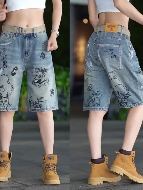 Retro American Graffiti Print Denim Shorts Men's Straight Leg Five-Quarter Length Mid-Waist Casual Jeans Summer New Style
Retro American Graffiti Print Denim Shorts Men's Straight Leg Five-Quarter Length Mid-Waist Casual Jeans Summer New Style