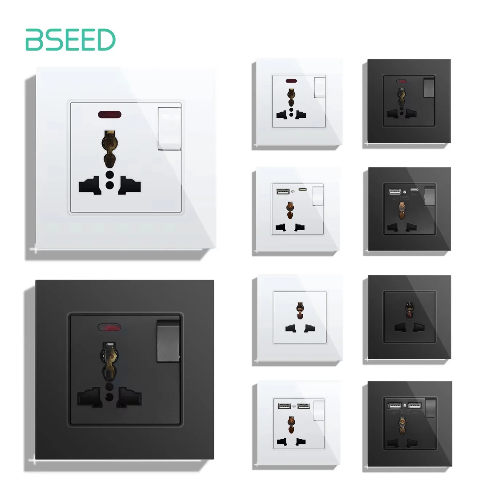 BSEED Universial USB C Socket 5V 2.1A Dual USB Charger Port Electric Plug Wall Type c Power Wall Sockets Tempered Glass Panel
BSEED Universial USB C Socket 5V 2.1A Dual USB Charger Port Electric Plug Wall Type c Power Wall Sockets Tempered Glass Panel