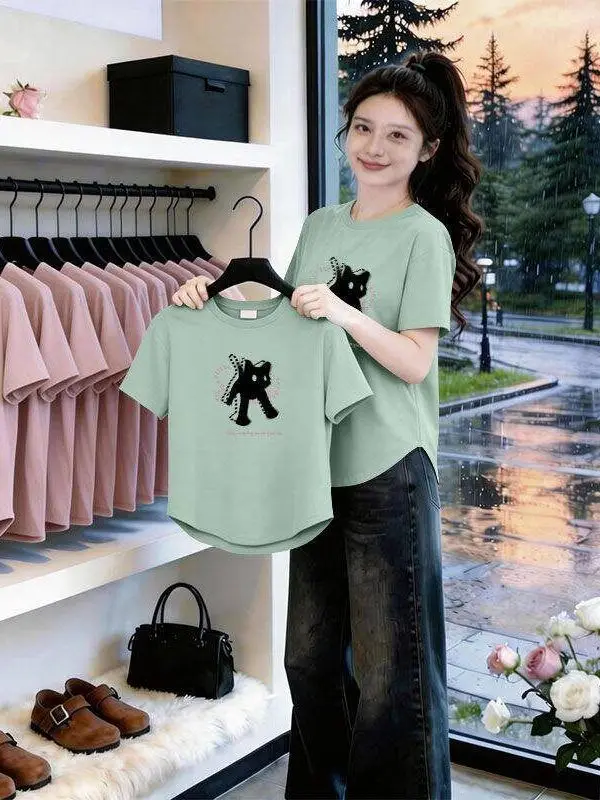 Mommy Style Short Sleeve Printed T-Shirt Women's Fashionable Slimming Arc Pattern Casual Cotton Top for Summer New Arrival
Mommy Style Short Sleeve Printed T-Shirt Women's Fashionable Slimming Arc Pattern Casual Cotton Top for Summer New Arrival