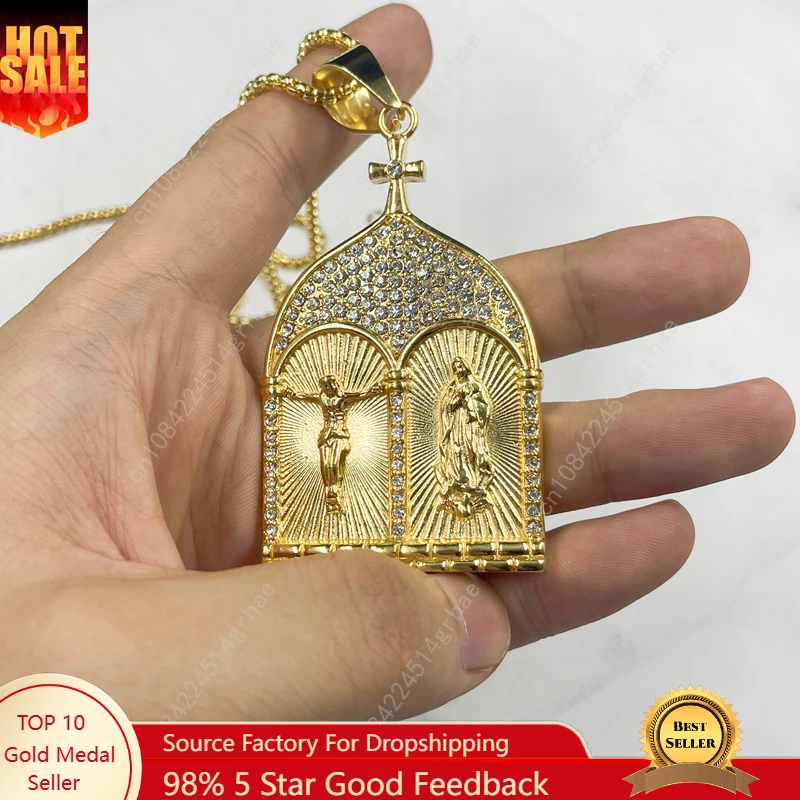 Jesus Heavenly Father Mother Holy Family Pendant with rhinestone Catholic Necklace Christian Accessories Vintage Necklace
Jesus Heavenly Father Mother Holy Family Pendant with rhinestone Catholic Necklace Christian Accessories Vintage Necklace