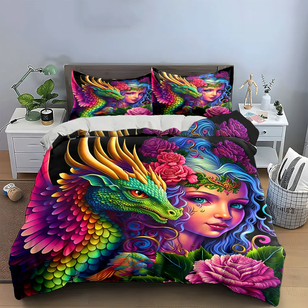 "Dragon Art Floral Decor Set" Bedding Set with 1 Duvet Cover 2 Pillowcases Single Double King Queen, Gift
"Dragon Art Floral Decor Set" Bedding Set with 1 Duvet Cover 2 Pillowcases Single Double King Queen, Gift