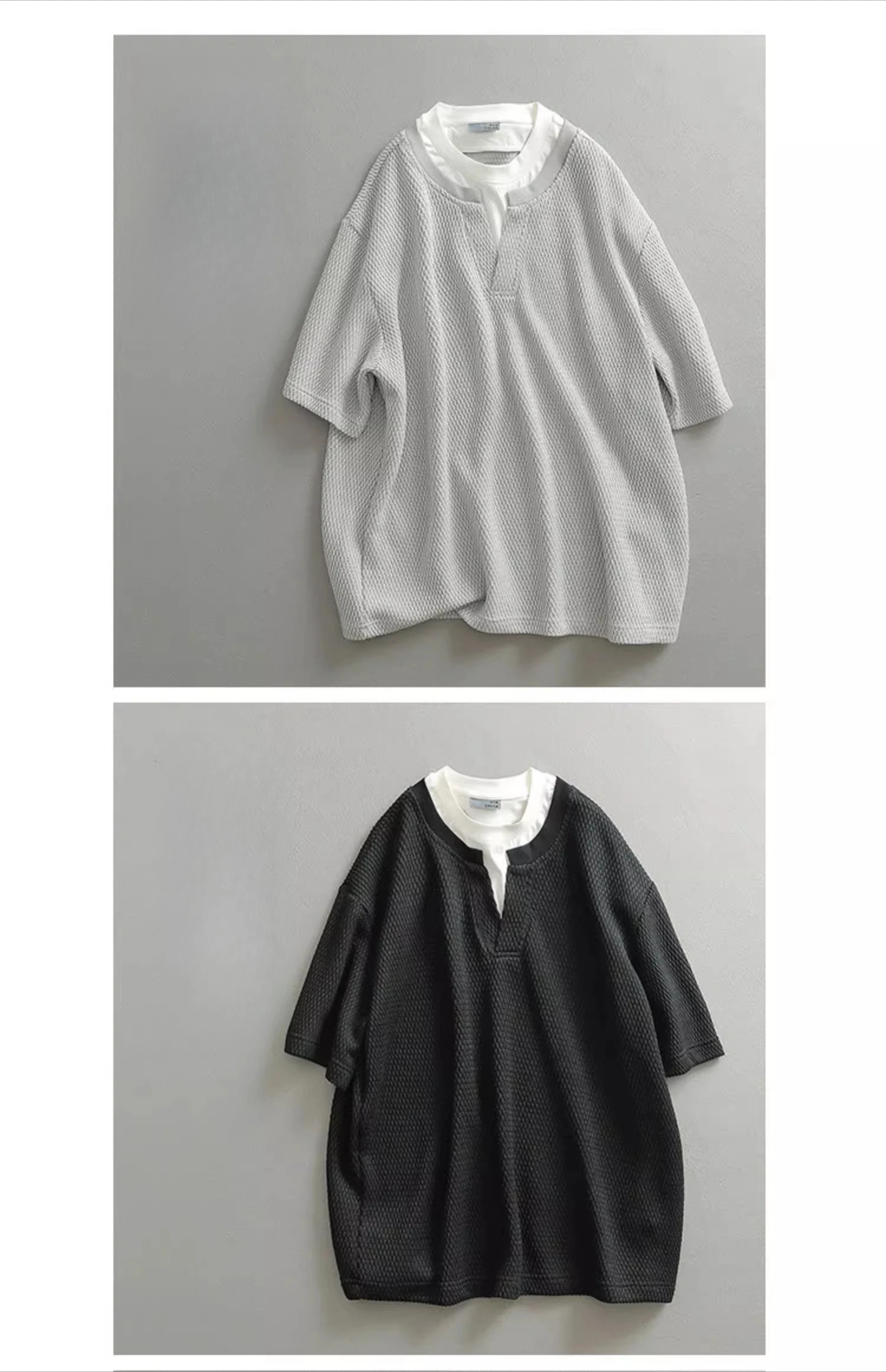 Spring Korean minimalist luxury, old money style knitted, faux two-piece Henley collar short-sleeved men's T-shirt. men clothing
Spring Korean minimalist luxury, old money style knitted, faux two-piece Henley collar short-sleeved men's T-shirt. men clothing