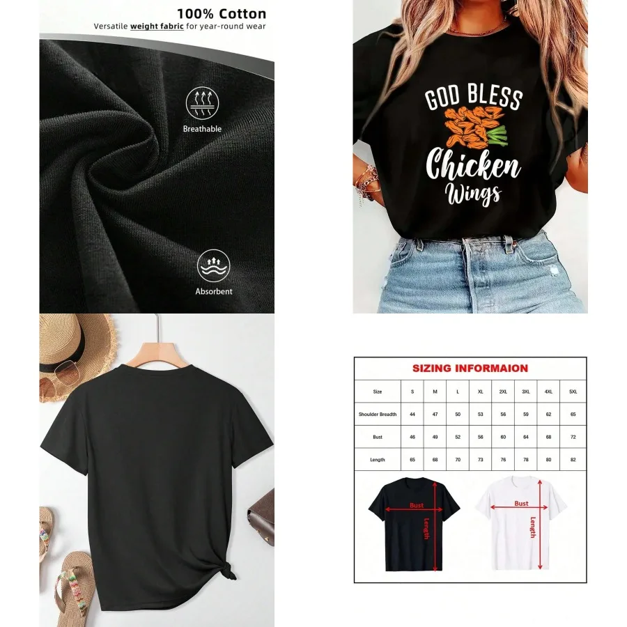 【New style】100% Cotton Chicken Wings Gifts God Bless Chicken Wings T-Shirt Women's Vintage Relaxed Fit Tee Premium Soft Tops Pr
【New style】100% Cotton Chicken Wings Gifts God Bless Chicken Wings T-Shirt Women's Vintage Relaxed Fit Tee Premium Soft Tops Pr