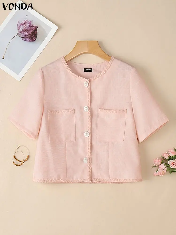 Модные женские рубашки 2025 VONDA, летние кардиганы с короткими рукавами и пуговицами, однотонные элегантные офисные женские топы, блузка Blusas Femme
Модные женские рубашки 2025 VONDA, летние кардиганы с короткими рукавами и пуговицами, однотонные элегантные офисные женские топы, блузка Blusas Femme