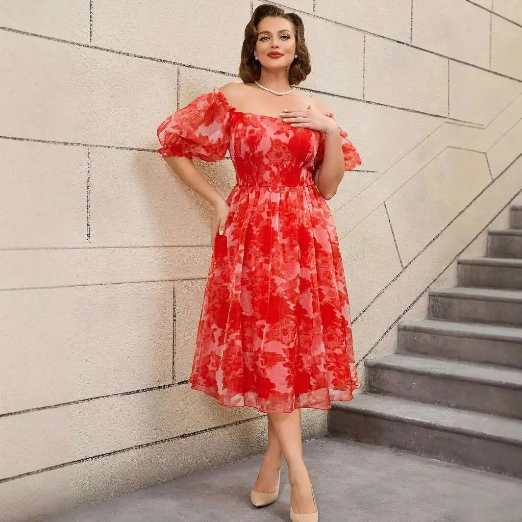 Size Plus Red Digital Print Off-shoulder Puff Sleeve A-line Fashion Slimming Dress for Plus Size Women Elegantes Casual Y2k
Size Plus Red Digital Print Off-shoulder Puff Sleeve A-line Fashion Slimming Dress for Plus Size Women Elegantes Casual Y2k
