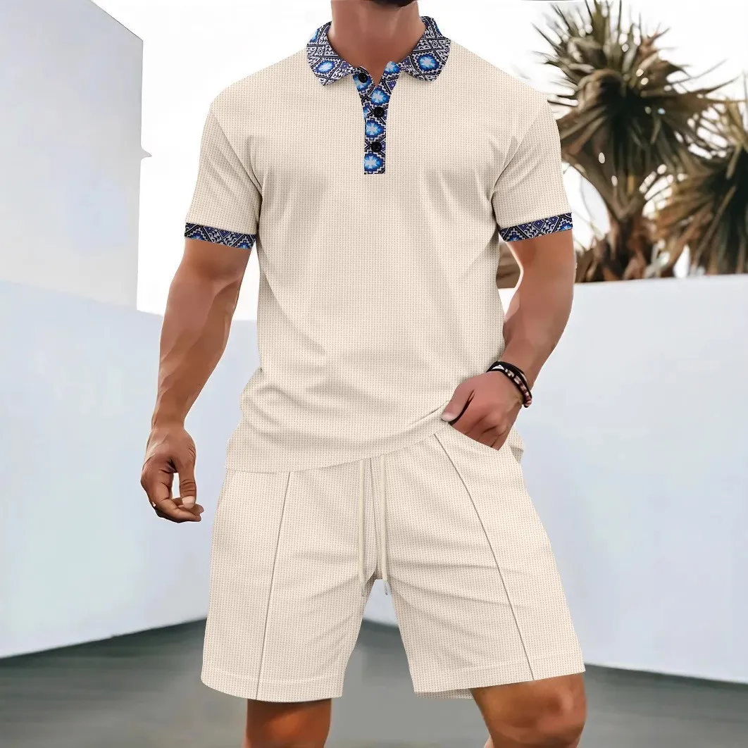 Cross-border summer polo shirt set solid color waffle short-sleeved lapel T-shirt casual men Zip-Up Short Sleeve Shorts 2Pcs Set
Cross-border summer polo shirt set solid color waffle short-sleeved lapel T-shirt casual men Zip-Up Short Sleeve Shorts 2Pcs Set