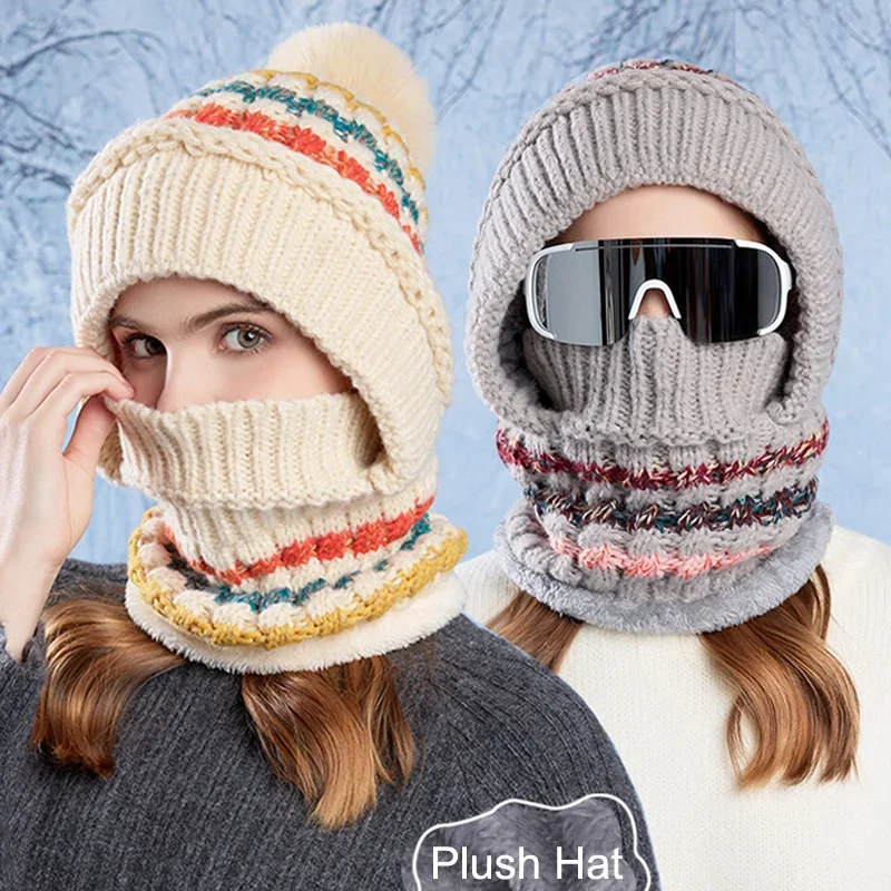 Women's Plush Balaclava Hat Knitting Breathable Winter Warm Neck Scarf With Face Mask For Outdoor Sports
Women's Plush Balaclava Hat Knitting Breathable Winter Warm Neck Scarf With Face Mask For Outdoor Sports