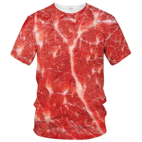 3D Print Beef Meat T-shirt For Men Pork Chicken Graphics Tshirt Summer Personality Short-sleeved Casual Round Neck Tops T Shirt