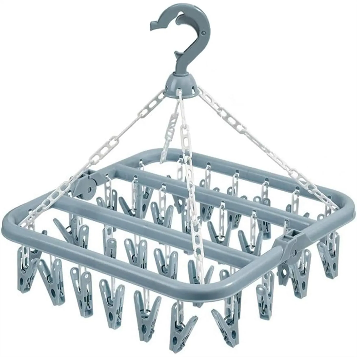 Foldable Clothes Drying Hanger with 32 Clips for Socks and Underwear, Adjustable Hooks, Light Blue
Foldable Clothes Drying Hanger with 32 Clips for Socks and Underwear, Adjustable Hooks, Light Blue