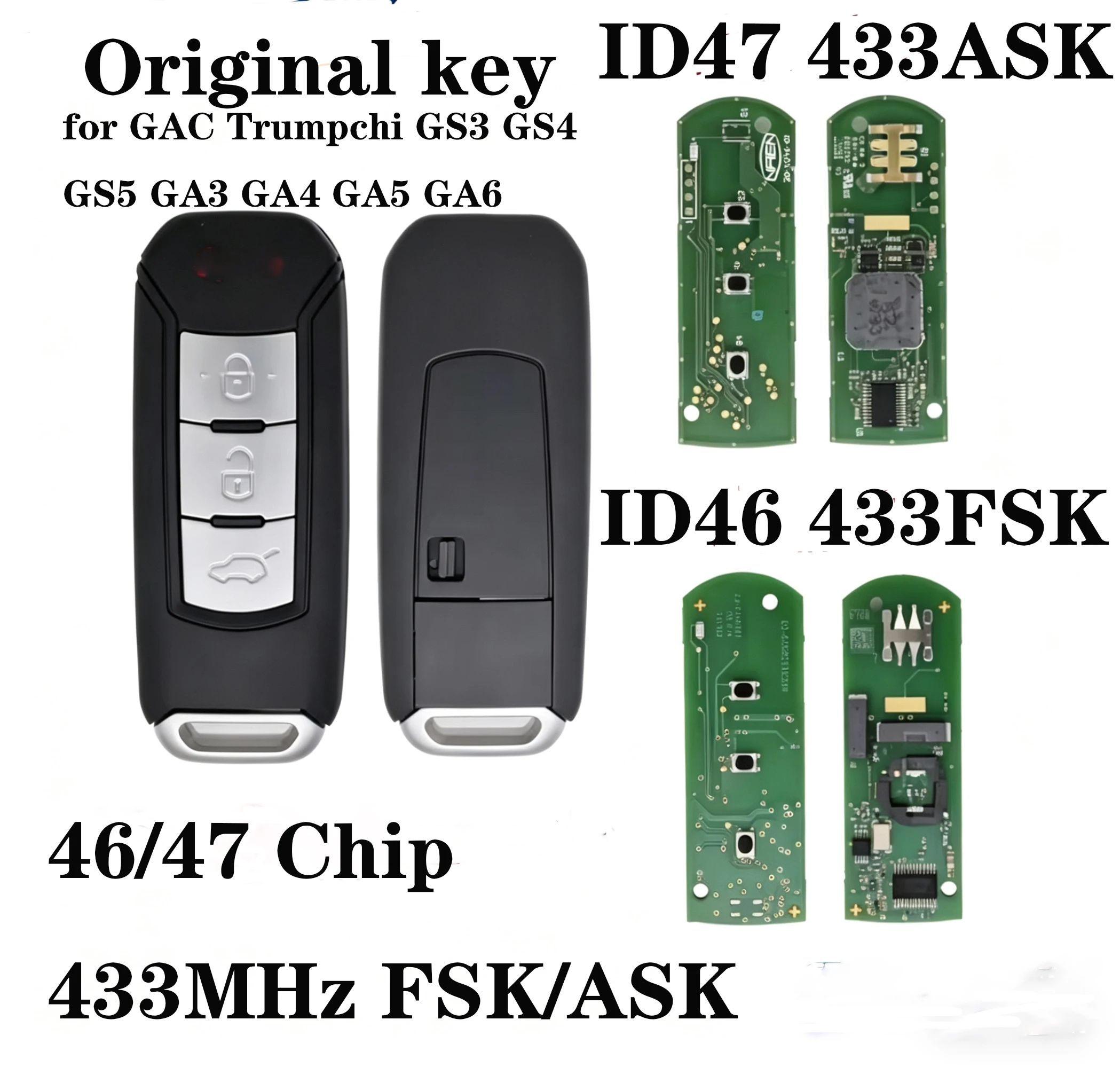 Оригинальный OEM-пульт дистанционного управления с чипом 46/47, 433 МГц FSK/ASK для GAC Trumpchi GS3 GS4 GS5 GA3 GA4 GA5 GA6
Оригинальный OEM-пульт дистанционного управления с чипом 46/47, 433 МГц FSK/ASK для GAC Trumpchi GS3 GS4 GS5 GA3 GA4 GA5 GA6